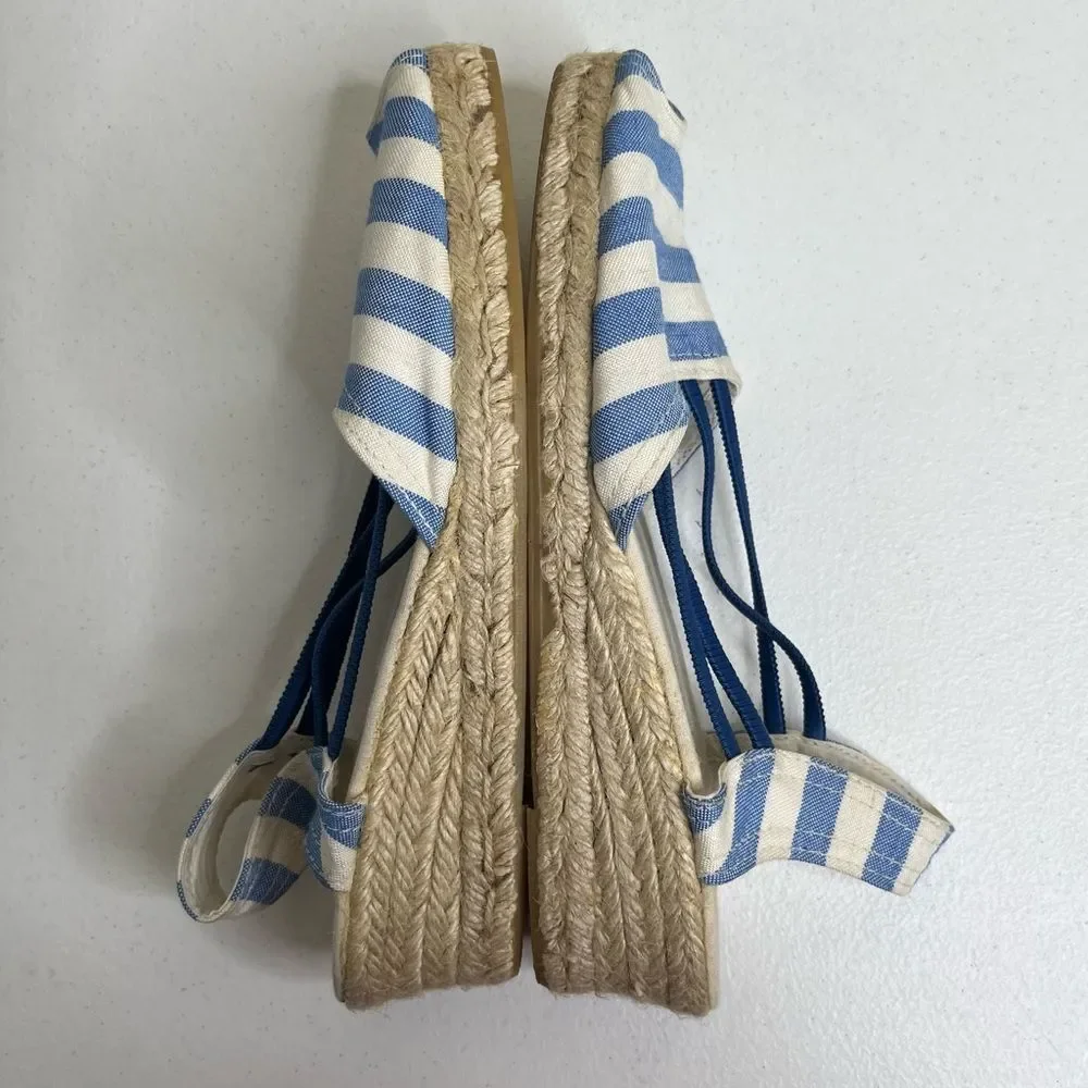 Chicos Jessa Blue White Striped Espadrille Wedge Open Toe Sandal Women Size 11